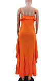 Fashion Pure Color Falbala Sling Long Dress TK6169 