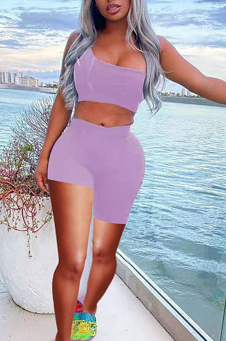 Personality Sexy Asymmetric Pure Color Sport Two-Piece TK6162