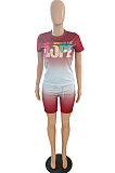 Fashion Summer Gradient Letter Print Casual Two-Piece YFS3506