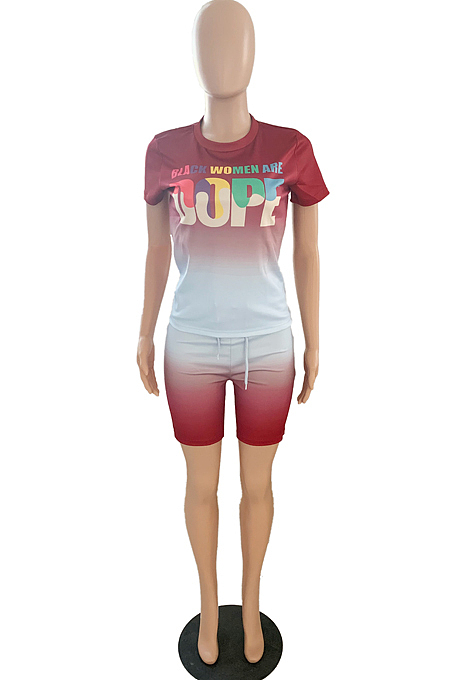 Fashion Summer Gradient Letter Print Casual Two-Piece YFS3506