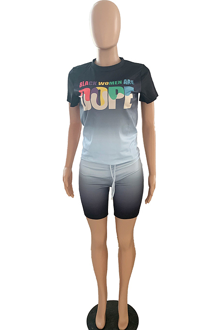 Fashion Summer Gradient Letter Print Casual Two-Piece YFS3506
