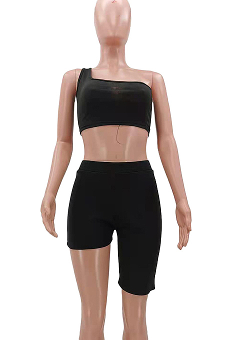 Personality Sexy Asymmetric Pure Color Sport Two-Piece TK6162