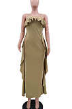 Fashion Pure Color Falbala Sling Long Dress TK6169 