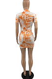 Euramerican Women Chest Zipper Print Tie Dye Drss SYY8058