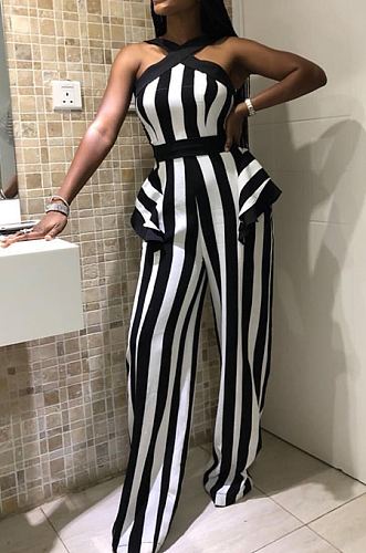Fashion Sexy Black White Stripe Jumpsurt MD180