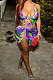 Sexy Personality Gradual Change Mixed Color Printing Simple Giant Swing Mini Dress AYL2038