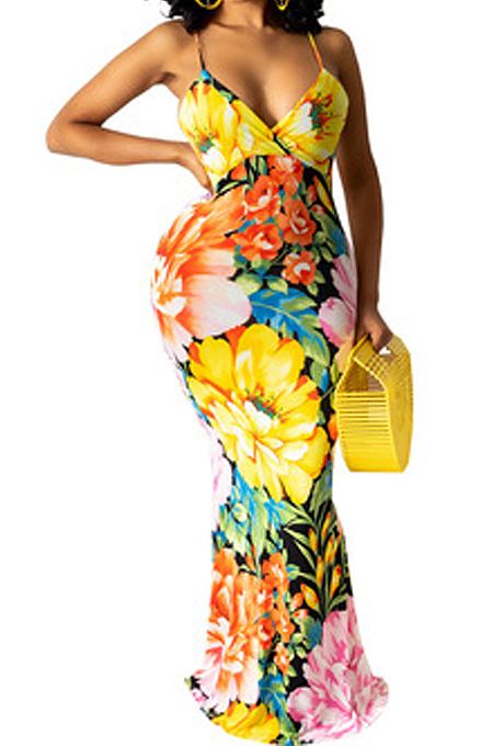 Fashion Sexy Mid Waist Print Booty Long Dress WY6785