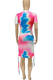 Euramerican Womne Trendy Printing Tie Dye Temperament Short Sleeve Mini Dress WME2042