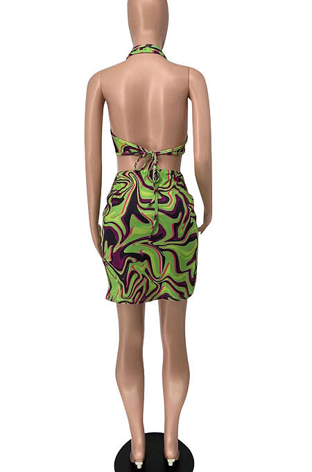 Sexy Personality Gradual Change Mixed Color Printing Simple Giant Swing Mini Dress AYL2038
