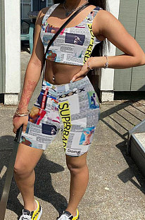 Trendy Streets Trendsetter Printing Vest Sleeveless Shorts Sets WME2048