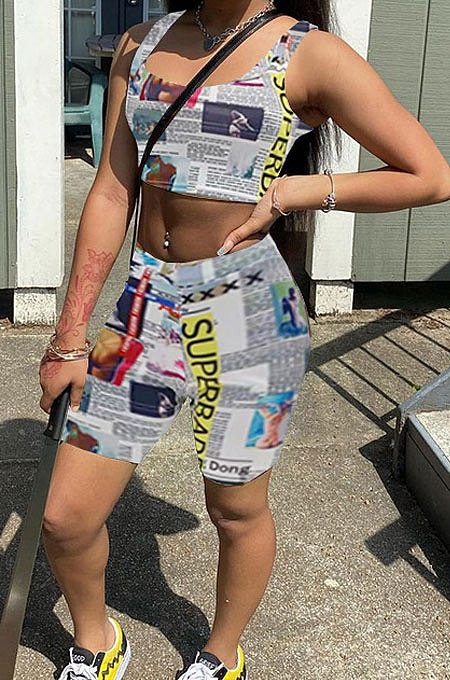 Trendy Streets Trendsetter Printing Vest Sleeveless Shorts Sets WME2048