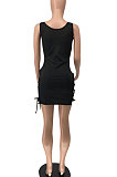 Irregular Drawsting Pure Color Women Mini Dress AYL2043