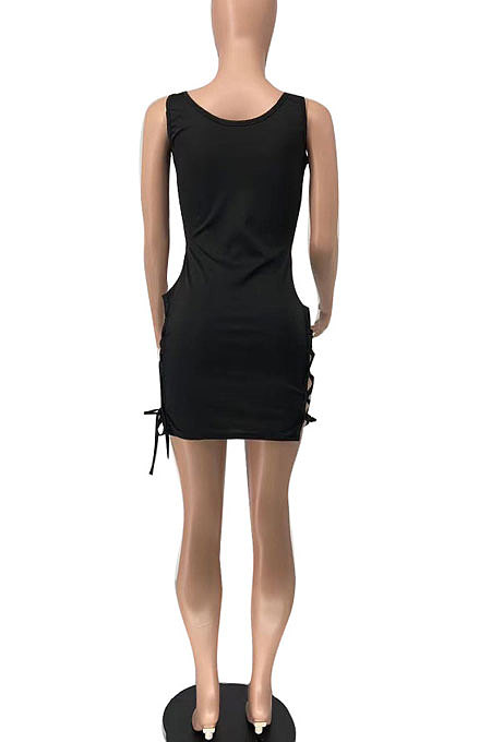Irregular Drawsting Pure Color Women Mini Dress AYL2043