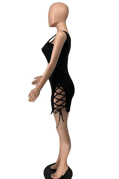 Irregular Drawsting Pure Color Women Mini Dress AYL2043