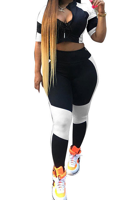 Spliced Black White Women Casual At Home Sexy Pants Sets AYL2022