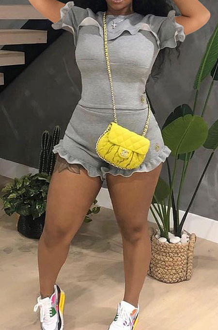 Euramerican Fold Falbala Sleeve Short Two-Piece Q793