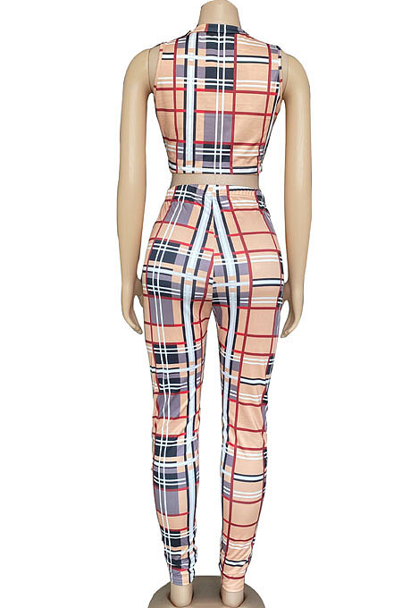 Sexy Bind Hollow Out Plaid Sleeveless Pants Sets CYC719