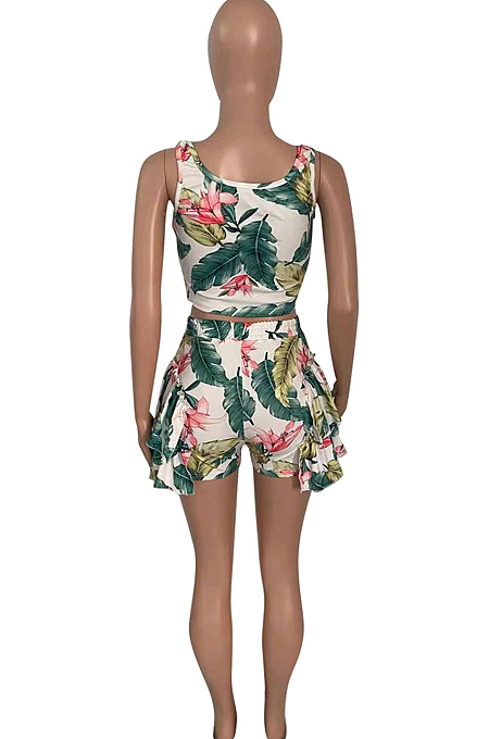 Euramerican Print Bohemian Falbala Two-Piece Q808