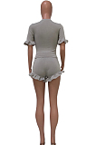 Euramerican Fold Falbala Sleeve Short Two-Piece Q793