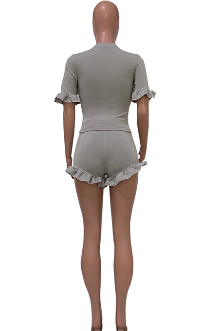 Euramerican Fold Falbala Sleeve Short Two-Piece Q793