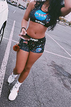 Sleeveless Printing Temperament Commuter Vest Shorts Sets CYC729