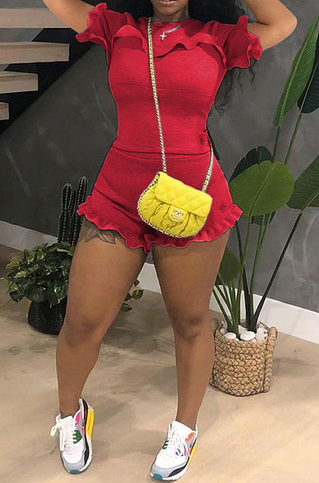 Euramerican Fold Falbala Sleeve Short Two-Piece Q793