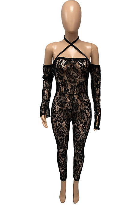 Sping Summer Perspective Sexy Lace Bind Jumpsuit Q801