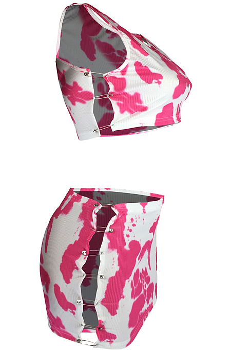 Fashion Pit Bar Tie Dye Vest Short Skirts Two-Piece LMM8233