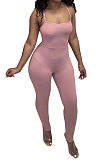 Fashion Sexy Pure Color Halter Neck Backless Eyelet Bind Bodycon Jumpsuits N9284