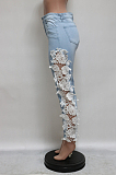 Fashion Hole Wash Lace Cowboy Pants Q662