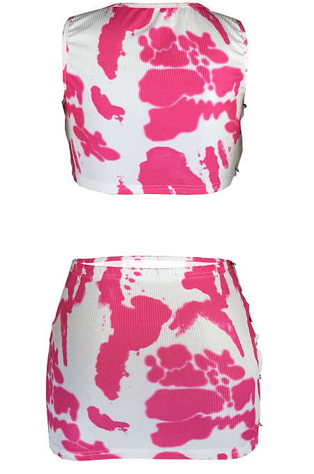 Fashion Pit Bar Tie Dye Vest Short Skirts Two-Piece LMM8233