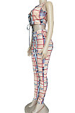 Sexy Bind Hollow Out Plaid Sleeveless Pants Sets CYC719