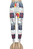 Fashion Graffiti Commuting Casual Mid Waist Long Pants CYC715