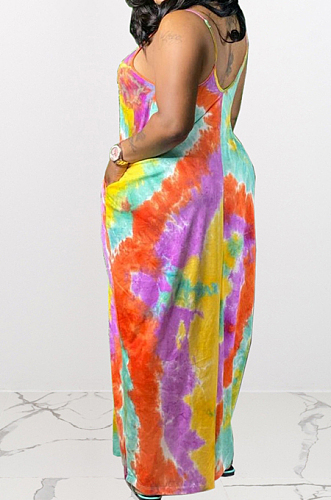 Sping Summer Sling Tie Dye Print Loose Casual Dress Q803