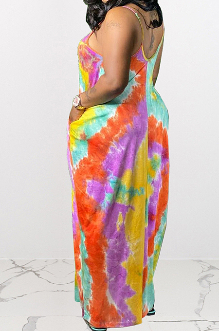 Sping Summer Sling Tie Dye Print Loose Casual Dress Q803
