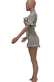 Euramerican Fold Falbala Sleeve Short Two-Piece Q793
