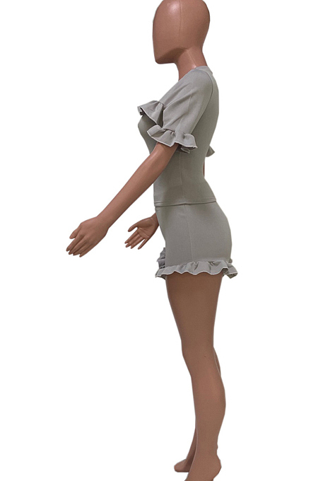 Euramerican Fold Falbala Sleeve Short Two-Piece Q793