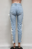 Fashion Hole Wash Lace Cowboy Pants Q662