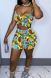 Fashion Irregularity Print Sling Vest Shorts Two-Piece WY6787