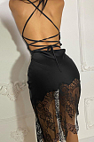 Fashion Sling Lace Spliced Bind Dress Q782 