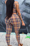 Sexy Bind Hollow Out Plaid Sleeveless Pants Sets CYC719