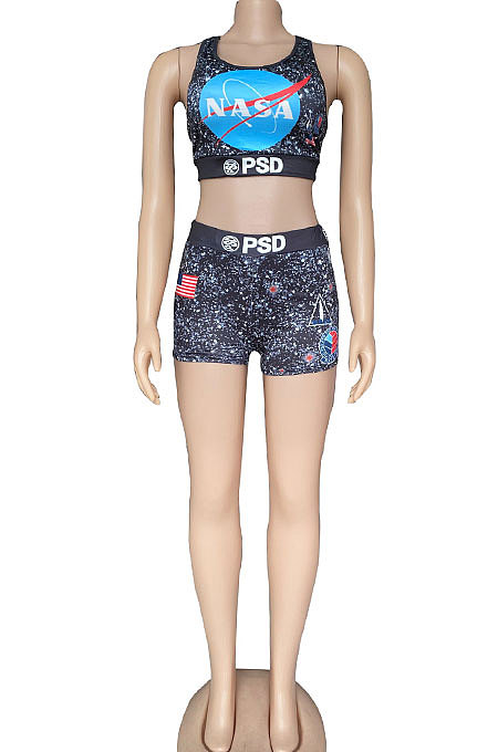 Sleeveless Printing Temperament Commuter Vest Shorts Sets CYC729