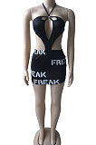 Black Temperament Commuter Letter High Waist Sexy Printing Package Buttocks Mini Dress CYC721