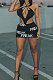 Black Temperament Commuter Letter High Waist Sexy Printing Package Buttocks Mini Dress CYC721