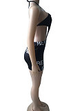 Black Temperament Commuter Letter High Waist Sexy Printing Package Buttocks Mini Dress CYC721