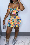 Fashion Irregularity Print Sling Vest Shorts Two-Piece WY6787