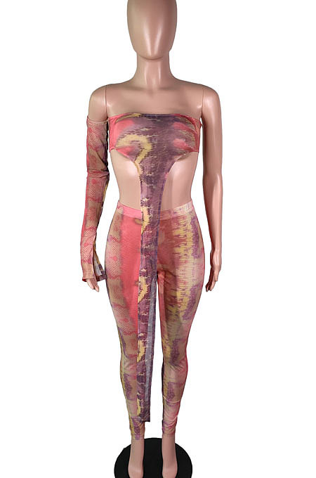 Sexy Club Beach Net Yarn Printing Two-Pieces N9279
