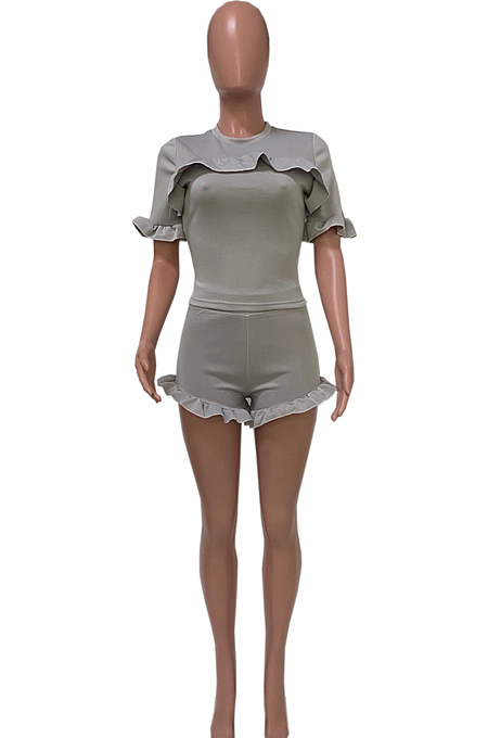 Euramerican Fold Falbala Sleeve Short Two-Piece Q793
