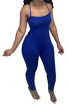 Fashion Sexy Pure Color Halter Neck Backless Eyelet Bind Bodycon Jumpsuits N9284