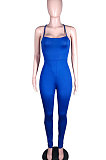 Fashion Sexy Pure Color Halter Neck Backless Eyelet Bind Bodycon Jumpsuits N9284